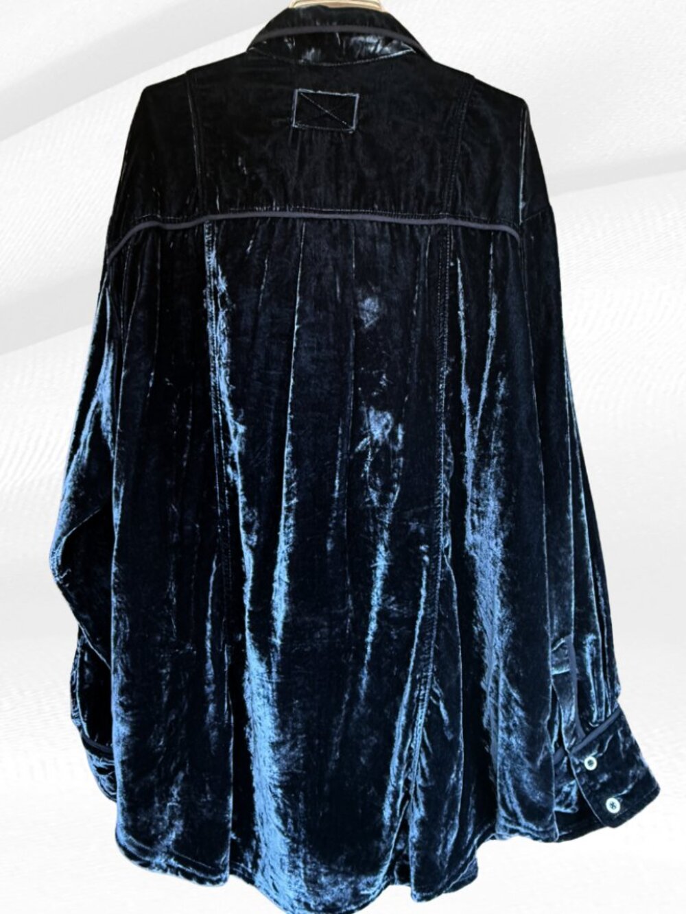 We The Free Free People Crushed Velvet Oversized Popover Shirt Top Navy Size L - Picture 10 of 17